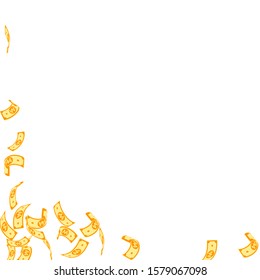 Korean won notes falling. Sparse WON bills on white background. Korea money. Cute vector illustration. Fetching jackpot, wealth or success concept.