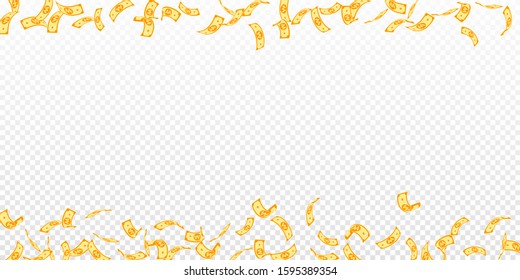 Korean won notes falling. Sparse WON bills on transparent background. Korea money. Delightful vector illustration. Optimal jackpot, wealth or success concept.