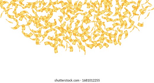 Korean won notes falling. Sparse WON bills on white background. Korea money. Divine vector illustration. Amusing jackpot, wealth or success concept.