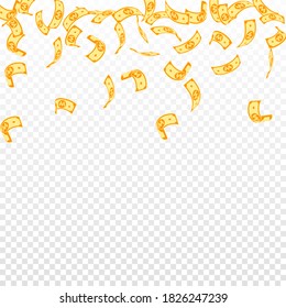 Korean won notes falling. Sparse WON bills on transparent background. Korea money. Decent vector illustration. Ravishing jackpot, wealth or success concept.