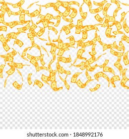 Korean won notes falling. Sparse WON bills on transparent background. Korea money. Delicate vector illustration. Optimal jackpot, wealth or success concept.