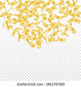 Korean won notes falling. Sparse WON bills on transparent background. Korea money. Delightful vector illustration. Adorable jackpot, wealth or success concept.