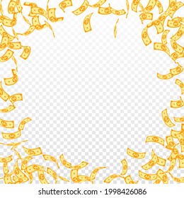 Korean won notes falling. Sparse WON bills on transparent background. Korea money. Decent vector illustration. Ecstatic jackpot, wealth or success concept.