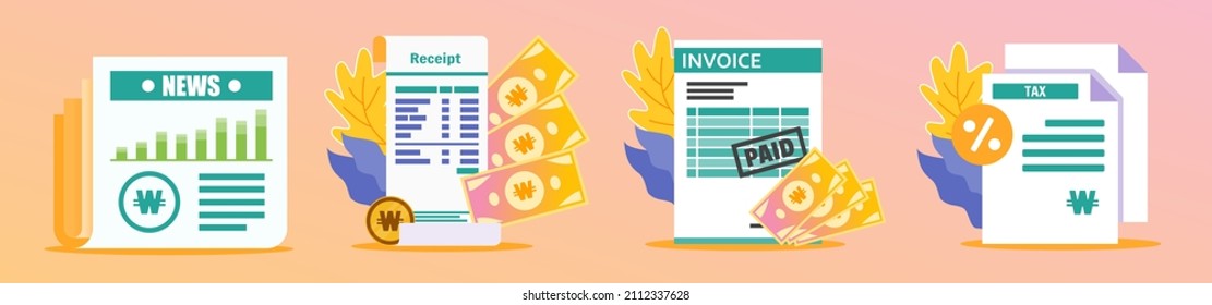 Korean Won Receipt and Documents Illustration