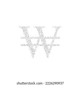 The Korean won symbol filled with black dots. Pointillism style. Vector illustration on white background