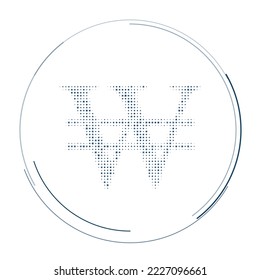 The Korean won symbol filled with dark blue dots. Pointillism style. Vector illustration on white background