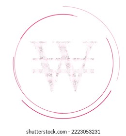 The Korean won symbol filled with pink dots. Pointillism style. Vector illustration on white background