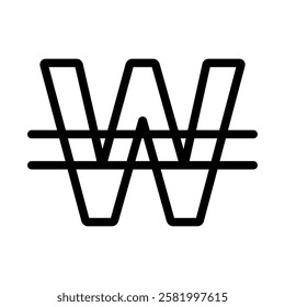Korean won symbol icon Flat vector set outline