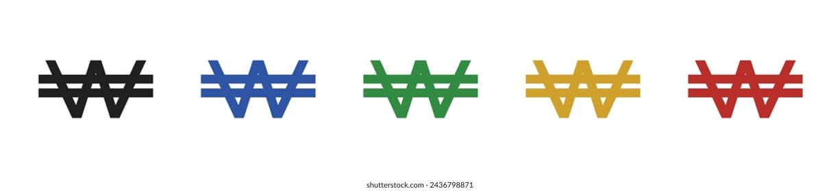 Korean Won Vector Illustration Set. South KRW Currency Coin Sign suitable for apps and websites UI design style.