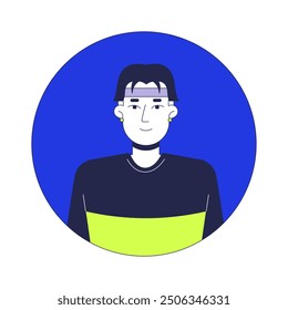 Korean young man wearing headband 2D linear vector avatar illustration. Asian male with earrings cartoon character face portrait. Corporate employee casual flat color user profile image isolated