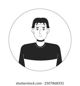 Korean young man wearing headband black and white 2D vector avatar illustration. Asian male with earrings outline cartoon character face isolated. Corporate casual flat user profile image portrait