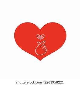 Korean-style "I Love You" hand sign inside the Red heart isolated on white background, Illustration vector