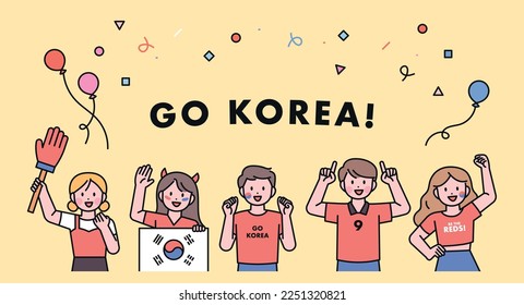 Korea's soccer cheering team Red Devils supporters. banner template.