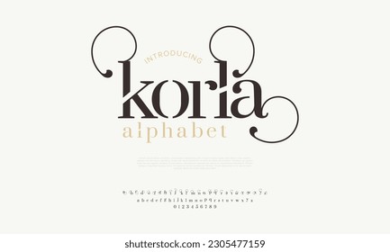 Korla abstract digital technology logo font alphabet. Minimal modern urban fonts for logo, brand etc. Typography typeface uppercase lowercase and number. vector illustration