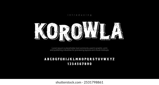 Korowla é um tradicional alfabeto de estilo antigo com efeitos estilizados em linha e sombra. Bom para logotipos, tatuagens, metalúrgicos, pintores de placas.