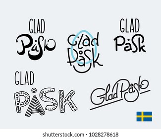 Kort hand sketch Happy Easter text in Swedish. Glad Pask. Postcard, card, invitation, poster, banner template lettering typography. Lettering. Calligraphy. Sweden.Glad Påsk kort