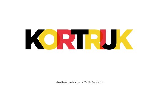 Kortrijk in the Belgium emblem for print and web. Design features geometric style, vector illustration with bold typography in modern font. Graphic slogan lettering isolated on white background.