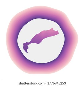 Kos icon. Colorful gradient logo of the island. Purple red Kos rounded sign with map for your design. Vector illustration.