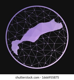 Kos icon. Vector polygonal map of the island. Kos icon in geometric style. The island map with purple low poly gradient on dark background. Technology, internet, network, telecommunication concept.