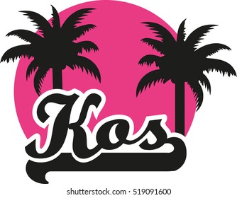 Kos with palm and pink sun