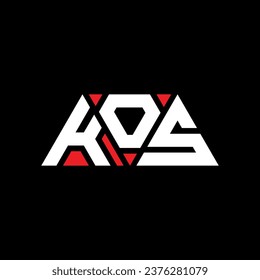 KOS triangle letter logo design with triangle shape. KOS triangle logo design monogram. KOS triangle vector logo template with red color. KOS triangular logo Simple, Elegant, and Luxurious design.