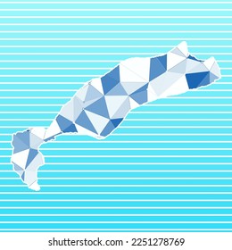 Ilustración vectorial de Kos. Diseño de Kos sobre fondo de rayas de gradiente. Tecnología, internet, red, concepto de telecomunicaciones. Ilustración vectorial creativa.