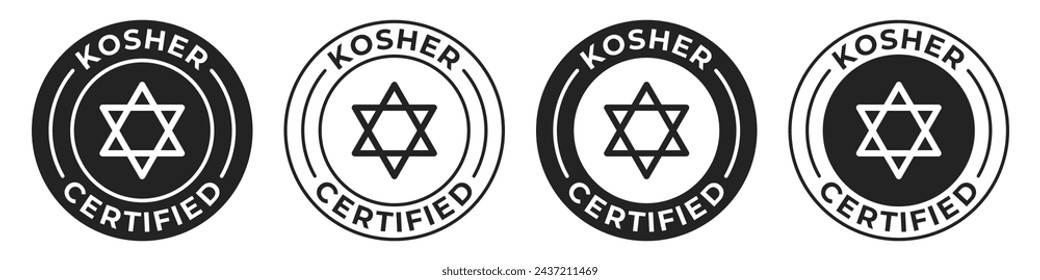 Kosher certified label. Kosher food illustration for product packaging badge isolated.