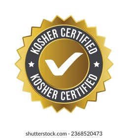 Kosher Food Certified Badge, Rubber Stamp, Emblem, 100 Percent Kosher Product Certified Logo, Label, Food Product Design Elements, Kosher Restaurant For Judaism Vector Illustration