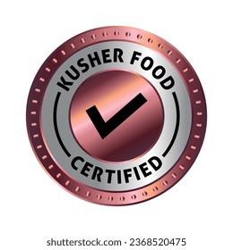 Kosher Food Certified Badge, Rubber Stamp, Emblem, 100 Percent Kosher Product Certified Logo, Label, Food Product Design Elements, Kosher Restaurant For Judaism Vector Illustration