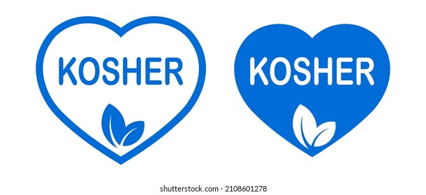 Kosher Food Products Heart-shaped Label, Badge Or Logo. Vector Kosher Sign Certificate Tag. Round Icon. Sticker Design. Halal