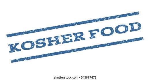 Kosher Food watermark stamp. Text tag between parallel lines with grunge design style. Rubber seal stamp with dirty texture. Vector cobalt blue color ink imprint on a white background.