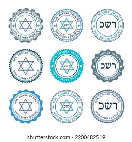 Kosher labels collection. Set of vector emblems, stamps and badges.