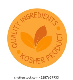 Kosher product quality ingredients, isolated icon with eco leaves. Tasty and delicious meals and food for dieting and nourishment. Label or logotype, emblem for package. Vector in flat style