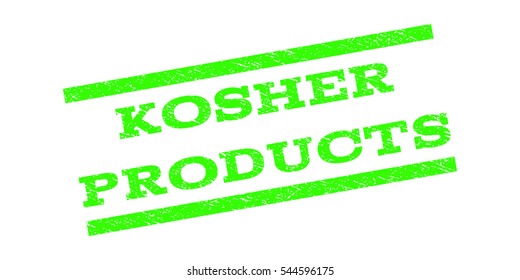 Kosher Products watermark stamp. Text caption between parallel lines with grunge design style. Rubber seal stamp with dirty texture. Vector light green color ink imprint on a white background.