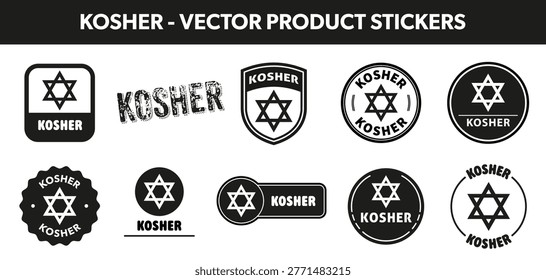 Kosher stickers for package information of product. Vector isolated on white.