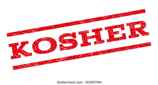 Kosher watermark stamp. Text tag between parallel lines with grunge design style. Rubber seal stamp with dirty texture. Vector red color ink imprint on a white background.
