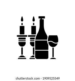 Kosher Wine Black Glyph Icon. Jewish Holidays And Rituals. Passover Seder. Festive Meal. Grape Juice. Sabbath Dinner. Kosher Food. Silhouette Symbol On White Space. Vector Isolated Illustration