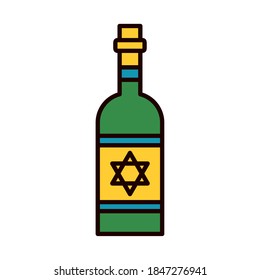 kosher wine icon over white background, line and fill style, vector illustration