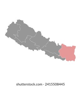 Landkarte der Provinz Koshi, Verwaltungseinheit Nepals. Vektorgrafik.