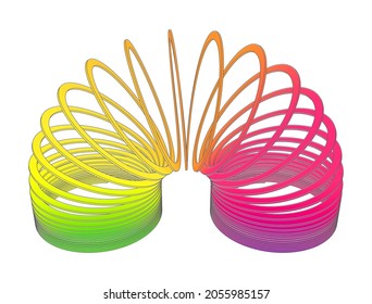 Kosice, Slovakia - October 5th 2021: Slinky - Rainbow Plastic Helical Spring Toy Invented by Richard James in 1943. Editorial Vector Illustration