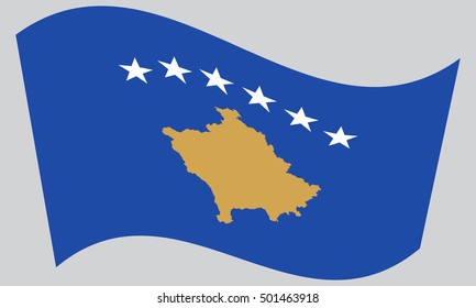 Kosovan national official flag. Patriotic symbol, banner, element, background. Correct colors. Flag of Kosovo waving on gray background, vector