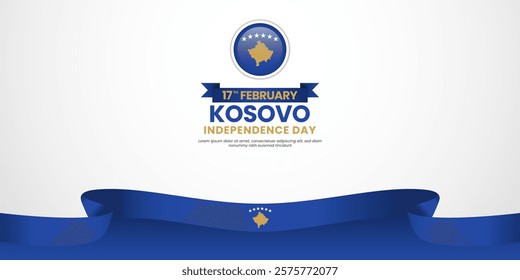 Kosovan waving flag banner on white background template for Kosovo independence day