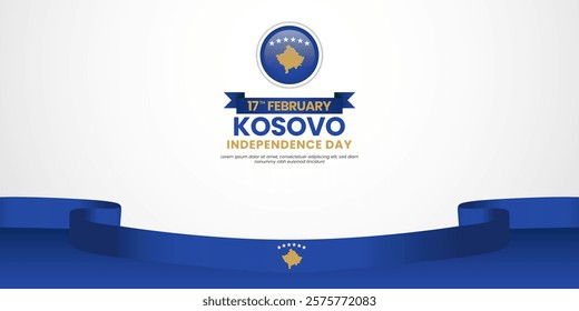 Kosovan waving flag banner on white background template for Kosovo independence day