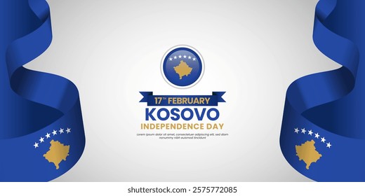 Kosovan waving flag banner on white background template for Kosovo independence day