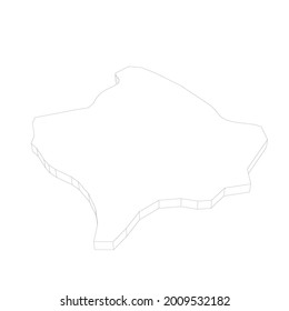 Kosovo - 3D black thin outline silhouette map of country area. Simple flat vector illustration