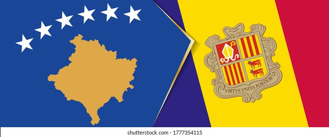 Banderas de Kosovo y Andorra, dos banderas vectoriales símbolo de relación o enfrentamiento.