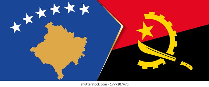 Kosovo and Angola flags, two vector flags symbol of relationship or confrontation.