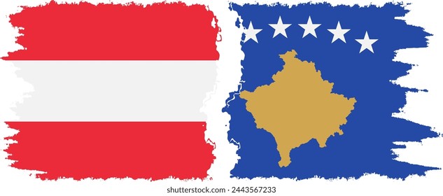 Kosovo and Austria grunge flags connection, vector