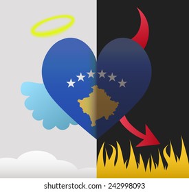 Kosovo background of a heart half demon half angel