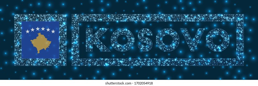 Kosovo badge. Flag of Kosovo in glowing network geometric style. Classy vector illustration.